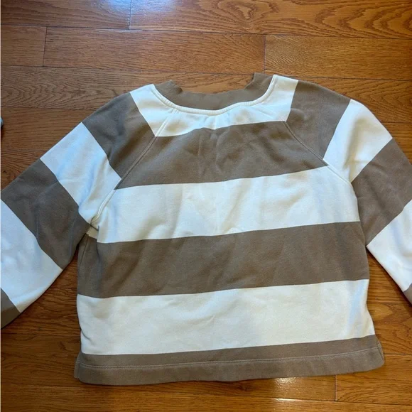 Old Navy womens xs crewneck top brown white stripe puffed PERFECT CONDITION - Picture 4 of 5